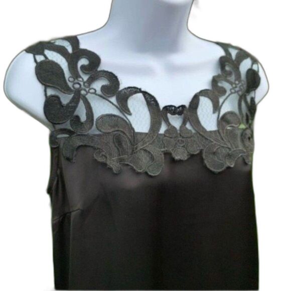 Satin black tank top lace neck sleeveless size S - Picture 3 of 5
